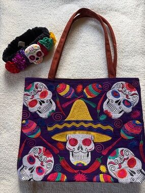 Colorful Sugar Skull Tote Bag